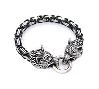 TQWSVUM Bracelet Tête Loup Viking Chaîne Acier Inoxydable pour Hommes, Bracelet Animal Viking Odin Fenrir, Bijoux Protection Bracelet Païen Gothique Celtique Mythologie Nordique