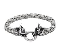 TQWSVUM Bracelet Viking Double Tête de Loup pour Homme - Mythe Norse Fenrir Bracelet Chaîne Roi en Acier Inoxydable - Bracelet Animal Païen Poli Fait Main Médiéval Bijoux Fantaisie