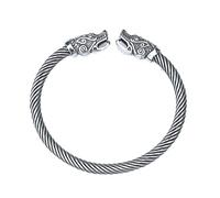 TQWSVUM Bracelet Viking Loup Nordique - Bracelet Manchette Torsadé Fenrir en Acier Inoxydable pour Homme - Fait À la Main Lourd Vintage Odin Double Tête Loup Ouvert Bracelet Ajustable Bijoux Pirate