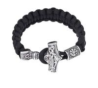 TQWSVUM Bracelet Viking Umbrella Rope avec Mjolnir en Acier Inoxydable et Perles de Rune Norse Myth Scandinavian Men Friendship Gift avec Sac à Bijoux(E_23CM)