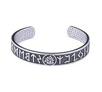 TQWSVUM Bracelets Manchettes Vikings pour Hommes Et Femmes - Bracelet Ouvert en Acier Inoxydable avec Symbole Nordique Valknut Odin - Bracelet Réglable Vintage Fait À la Main avec Runes Gravées