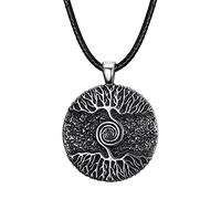 TQWSVUM Collier Arbre de Vie Viking Nordique - Fait À la Main en Acier Inoxydable Yggdrasil Totem Pendentif Chaîne Corde en Cuir - Femmes Hommes Vintage Mode Protection Amulette Bijoux