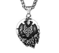 TQWSVUM Collier Bouclier Fenrir Nordique en Acier Inoxydable, Amulette Pendentif Tête de Loup Viking Homme Femme, Fait Main Mode Vintage Punk Street Rock Animal Bijoux Cadeau d'anniversaire