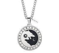 TQWSVUM Collier en Acier Inoxydable de Loup Viking Runes Nordiques for Hommes, Collier Pendentif Loups Yin Yang, Bijoux Païens Celtiques À la Tête de Loup Odin Rétro À la Main