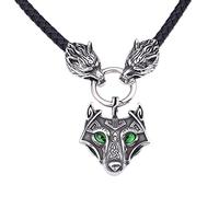 TQWSVUM Collier en Cuir avec Pendentif Tête de Loup Viking pour Homme, Chaîne en Cuir Tressé de Loup Celtique en Acier Inoxydable Nordique, Amulette d'animal Païen Nordique Bijoux Scandinaves