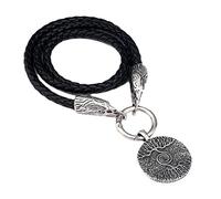 TQWSVUM Collier en Cuir Viking Tree of Life pour Homme - Amulette Pendentif Yggdrasil en Acier Inoxydable Nordique - Chaîne en Corde Tressée en Cuir Fait À la Main Odin Double Tête de Corbeau