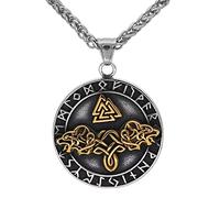 TQWSVUM Collier Loup Nordique, Collier Pendentif Tête de Loup Viking Fenrir pour Homme, Mélange d'acier Inoxydable Rune Nordique Or Loup Celtique Valknut Odin Symbole Amulette Bijoux