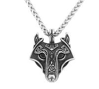 TQWSVUM Collier Loup Viking pour Homme - Acier Inoxydable Nordique Odin Noeud Celtique Pendentif Tête de Loup Amulette - Vintage Punk Métal Cool Rock Party Biker Bijoux Cadeau Petit Ami