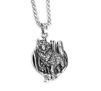 TQWSVUM Collier Loup Viking pour Homme,Amulette Pendentif Rune en Acier Inoxydable Tête de Fenrir Nordique,Unisexe Punk Vintage Classique Odin Wolf Animal Pagan Bijoux Cadeau
