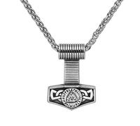 TQWSVUM Collier Nordique Mjolnir pour Hommes - Viking Rune Valknut Thor's Marteau Amulette Pendentif - Fait À la Main en Acier Inoxydable Odin Triangle Symbole Punk Hip Hop Charme Bijoux