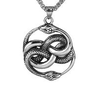 TQWSVUM Collier Ouroboros Nordique pour Homme - Pendentif Serpent Viking en Acier Inoxydable - Unisexe Vintage Double Serpent Animal Amulette Rappeur Hip Hop Fête Bijoux Cadeau