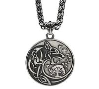 TQWSVUM Collier Pendentif Arbre de Vie Tête de Loup Viking pour Homme, Amulette Totem Noeud Celtique Fenrir Yggdrasil Acier Inoxydable, Bijoux Païens de Mythologie Nordique Vintage Fait À la Main