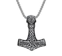 TQWSVUM Collier Pendentif en Acier Inoxydable Fenrir Mjolnir, Collier Norse Myth Viking Thor's Hammer, Hommes Odin Loup Celtique Noeud Totem Amulette Clavicule Chaîne Bijoux