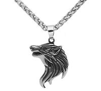 TQWSVUM Collier Pendentif en Acier Inoxydable Tête de Loup Viking pour Homme, Amulette Celtique de la Mythologie Nordique Odin Fenrir, Accessoires de Costume de Chaîne de Pull Vintage Punk