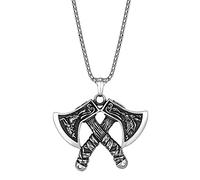 TQWSVUM Collier Pendentif Hache Viking pour Homme - Acier Inoxydable Nordique Odin Wolf Crow Hache Talisman - Fait À la Main Gothique Hip Hop Street Rock Chandail Clavicule Chaîne Animal Bijoux