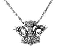 TQWSVUM Collier Pendentif Homme Viking Odin Marteau de Thor's - Mjolnir Acier Inoxydable Nordique Tête Double Dragon Amulette Animale - Chaîne Pour Pull Hip Hop Street Rock Bijoux Pour Clavicules