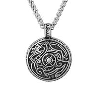 TQWSVUM Collier Pendentif Loup Viking Nordique pour Hommes - Acier Inoxydable Odin Loup Fenrir Animal Amulette - Fait À la Main Vintage Helm of Awe Mode Street Punk Bijoux