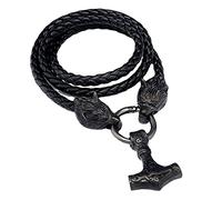 TQWSVUM Collier Pendentif Mjolnir Marteau Thor's en Acier Inoxydable Viking, Chaîne Tête de Loup en Cuir Tressé À Main pour Homme, Nordique Odin Noeud Celtique Amulette Vintage Bijoux Païens