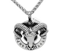 TQWSVUM Collier Pendentif Tête de Chèvre en Acier Inoxydable Viking for Hommes, Runes Nordiques Symbole Odin Bijoux Amulette Animale Valknut, Cadeau de Fête des Pères Scandinave Vintage