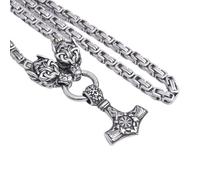 TQWSVUM Collier Pendentif Tête de Corbeau Inspiré du Marteau Thor's Viking Pour Homme - Mythologie Nordique Odin Mjolnir Chaîne Acier Inoxydable Avec Tête Loup - Bijou Amulette Vintage Fait Main