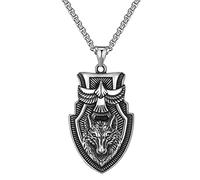 TQWSVUM Collier Pendentif Tête de Loup Bouclier Viking pour Homme - Amulette Aigle Volant en Acier Inoxydable Nordique - Mode Unisexe Vintage Loup Celtique Totem Punk Animal Loup Bijoux