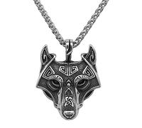 TQWSVUM Collier Pendentif Tête De Loup Viking Femme Homme, Amulette Totem Nordique Odin Fenrir Noeud Celtique, Bijoux Scandinaves Punk Animal en Acier Inoxydable Faits À La Main