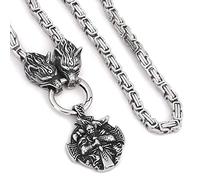 TQWSVUM Collier Tête Loup Nordique Viking avec Pendentif Guerrier Odin,Chaîne Rois Byzantins Lourds Faits À Main Acier Inoxydable pour Hommes,Bijoux Talisman Scandinave Nordique