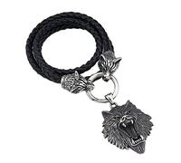 TQWSVUM Collier Tressé en Cuir Tête de Loup Viking pour Homme - Mythologie Nordique en Acier Inoxydable Fenrir Pendentif Chaîne de Corde en Cuir - Bijoux D'amulette de Loup Celtique Odin Fashion