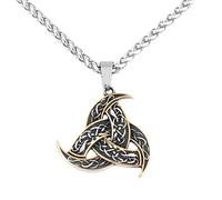TQWSVUM Collier Triple Corne D'Odin pour Homme, Viking Celtic Knot Trinity Pendentif Chaîne en Acier Inoxydable, Norse Runes Slave Islandais Vintage Amulette Charm Biker Bijoux