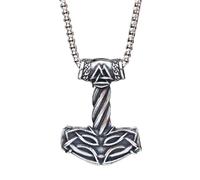 TQWSVUM Collier Valknut Marteau Viking Thor's pour Homme -Vintage Norse Mjolnir Amulette Pendentif Chaîne en Acier Inoxydable -Bijoux Talisman de Symbole Odin de Noeud Celtique Faits À la Main