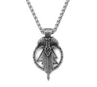 TQWSVUM Collier Valknut Pour Hommes - Pendentif en Acier Inoxydable Symbole du Corbeau Viking Odin - Bijou Amulette Animale Fait Main Vintage Creux Mythologie Nordique Huginn Et Muninn