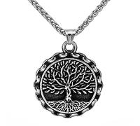 TQWSVUM Collier Viking Arbre de Vie pour Femmes Hommes, Mythologie Nordique Vintage Yggdrasil Amulette Pendentif, Fait À la Main en Acier Inoxydable Hip Hop Pirate Bijoux Cadeau de Petit Ami