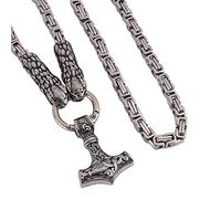TQWSVUM Collier Viking Mjolnir pour Homme, Amulette Pendentif Marteau Thor's Noeud Celtique Nordique, Bijoux Scandinaves de Chaîne de Roi de Tête de Serpent d'acier Inoxydable de Cru