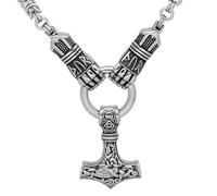 TQWSVUM Collier Viking pour Homme avec Pendentif Marteau de Thor's/Lance D'Odin - Chaîne Épaisse en Acier Inoxydable Fait Main - Bijou Amulette Païenne Vintage Nordique