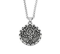 TQWSVUM Collier Viking Vintage Arbre de Vie Pour Hommes - Amulette en Acier Inoxydable Nordique Arbre du Monde Yggdrasil - Charme Punk Rock de Rue Hip Hop Bijoux Scandinaves