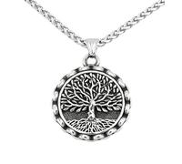 TQWSVUM Collier Viking Vintage Arbre de Vie Pour Hommes - Amulette en Acier Inoxydable Nordique Arbre du Monde Yggdrasil - Charme Punk Rock de Rue Hip Hop Bijoux Scandinaves