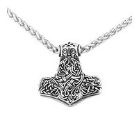 TQWSVUM Colliers Norse Viking Mjolnir pour Hommes-Pendentif Noeud Celtique Marteau Thor's en Acier Inoxydable Fait À la Main - Amulette Guerrier Odin Vintage Unisexe Bijoux Accessoires de Mode