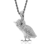 TQWSVUM Hip Hop Iced Out Bling Owl Pendentif Collier pour Hommes Femmes, Chaîne Torsadée en Acier Inoxydable Plaqué Or 18 Carats À la Main, Bijoux de Charme de Mode Rappeur Street Rock