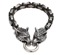 TQWSVUM Homme Acier Inoxydable Viking Wolf Head King Chain Bracelet, Mythologie Nordique Fenrir Religieuse Païa Amulette, Handmade Weave Chain Cuff Bangle Viking Jewelry