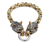 TQWSVUM Homme Acier Inoxydable Viking Wolf Head King Chain Bracelet, Mythologie Nordique Fenrir Religieuse Païa Amulette, Handmade Weave Chain Cuff Bangle Viking Jewelry