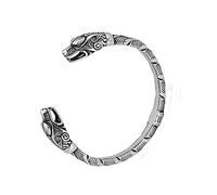 TQWSVUM Hommes Acier Inoxydable Viking Dragon Tête Bracelet, Vintage Double Wolf Head Open Cuff Bangle Arm Ring, Animal Réglable Animal Poli Cuff Viking Bracelet Bijoux