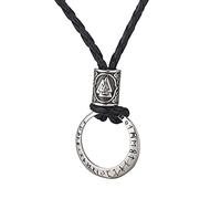TQWSVUM Hommes Acier Inoxydable Viking Rune Pendentif Collier en Cuir, Amulette Nordique du Cercle de Runes Futhark, Corde Tressée À la Main Odin Symbole Valknut Rune Perle Bijoux