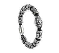 TQWSVUM Hommes Femmes Boussole Nordique Perles Bracelet Cuir - Viking Acier Inoxydable Vegvisir Rune Perle Bracelet en Cuir Tressé - Unisexe Mode Charme Amulette Bracelet Bijoux(Silver_19CM)
