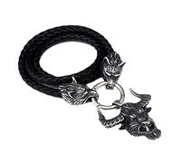 TQWSVUM Hommes Viking Bull Head Pendentif Collier - Collier Tressé en Cuir en Acier Inoxydable Wolf Head - Zodiac Cattle Amulette D’Animal Fait À la Main Mode Vintage Street Bijoux