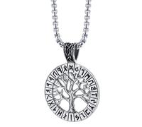 TQWSVUM Hommes Viking Runes Yggdrasil Collier - Nordique en Acier Inoxydable Arbre de Vie Évider Pendentif - Médiéval Vintage Païen Amulette Street Rock Charme Bijoux