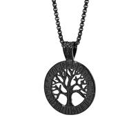 TQWSVUM Hommes Viking Runes Yggdrasil Collier - Nordique en Acier Inoxydable Arbre de Vie Évider Pendentif - Médiéval Vintage Païen Amulette Street Rock Charme Bijoux