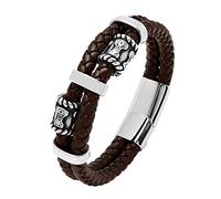 TQWSVUM Nordic Viking Mjolnir Perles Bracelet Tressé en Cuir - Bracelet Amulette Marteau de Thor's en Acier Inoxydable pour Homme - Double Couche Cordon Cuir Vintage Bijoux de Mode