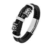 TQWSVUM Nordic Viking Mjolnir Perles Bracelet Tressé en Cuir - Bracelet Amulette Marteau de Thor's en Acier Inoxydable pour Homme - Double Couche Cordon Cuir Vintage Bijoux de Mode