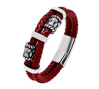 TQWSVUM Nordic Viking Mjolnir Perles Bracelet Tressé en Cuir - Bracelet Amulette Marteau de Thor's en Acier Inoxydable pour Homme - Double Couche Cordon Cuir Vintage Bijoux de Mode