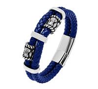 TQWSVUM Nordic Viking Mjolnir Perles Bracelet Tressé en Cuir - Bracelet Amulette Marteau de Thor's en Acier Inoxydable pour Homme - Double Couche Cordon Cuir Vintage Bijoux de Mode
